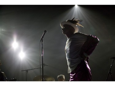 The Tragically Hip's Gord Downie, performs during the first stop of the Man Machine Poem Tour at the Save-On-Foods Memorial Centre in Victoria, B.C., Friday, July 22, 2016.