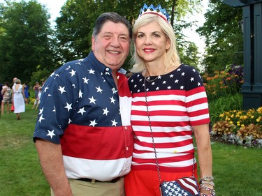 Tony Mariani, president of Ottawa's Italian Week, and his wife, Grace, broke out the red, white and blue for the 4th of July party hosted by the U.S. Embassy at the U.S. ambassador's official residence in Rockcliffe Park on Monday, July 4, 2016.