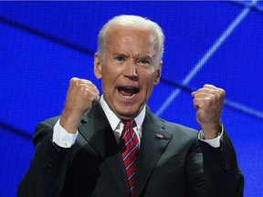 U.S. Vice-Presient Joe Biden acknowledges the audience on Day Three of the Democratic National Convention in Philadelphia, Penn.