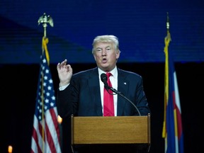 Republican presidential candidate Donald Trump addresses the audience at the 2016 Western Conservative Summit in Denver, Colorado on July 1, 2016.