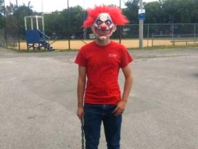 Facebook photo of one of two men dressed as 'clowns' who terrified children in a Gatineau park Monday.