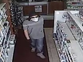 Suspect sought in pharmacy robbery on Baseline Road.