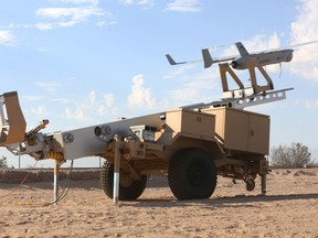 An RQ-21A Blackjack Unmanned Aerial System launches from the Small Tactical Unmanned Aerial System Launching equipment during training for Marine Unmanned Aerial Vehicle Squadron (VMU) 1 aboard Cannon Air Defense Complex in Yuma, Ariz., Aug. 16. VMU-1 received their new Blackjack’s in June and conducted training to increase their proficiency with the new aircraft before they deploy with the 15th Marine Expeditionary Unit next year. The new aircraft is runway independent and leaves a significantly smaller footprint than their previous UAS. (U.S. Marine Corps photo by Pfc. Jake M.T. McClung)