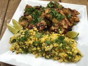 Corn's Finest Hour, with Grilled Tandoori-Style Chicken Thighs.

Credit: Laura Robin