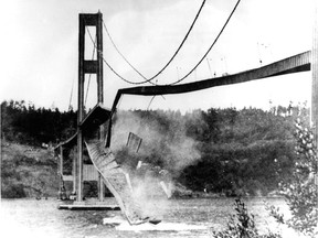 On Nov. 7, 1940, the Tacoma Narrows Bridge, nicknamed "Galloping Gertie" because of how it swayed in the wind, collapsed.