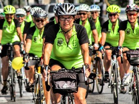 The Grassroot Grannies are gearing up for their seventh annual Ride To Turn The Tide on Sept. 7, 2016. Nancy Hough, the event co-ordinator, is seen in the lead here.