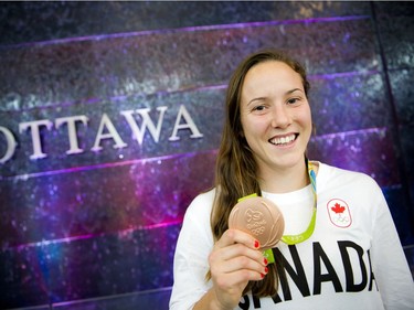 Gatineau's bronze medalist Natasha Watcham-Roy was welcomed home by friends and family at the Ottawa Macdonald–Cartier International Airport Tuesday August 23, 2016.