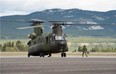 A CH-147 Chinook helicopter from 1 Wing 450 Tactical Helicopter Squadron parks at Erik Nielson Airport in Whitehorse, Yukon during Operation NANOOK on August 24, 2016.

Photo: Cpl Chase Miller, CFSU(O) - Imaging Services
SU11-2016-1061-053