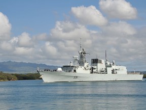 Royal Canadian Navy Halifax-class frigate Her Majesty’s Canadian Ship Vancouver (FFH 331) departs Joint Base Pearl Harbor-Hickam following the conclusion of Rim of the Pacific 2016.