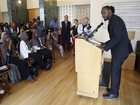 Kamal Abdulhakim speaks at the Justice for Abdirahman press conferences at City Hall in Ottawa on Thursday, August 4, 2016.