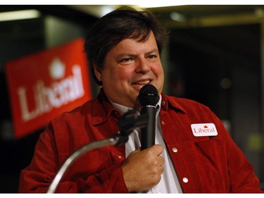 Then, Liberal Party candidate for Ottawa Vanier Mauril Belanger speaks to supporters at the Pineview Golf Club after winning his riding in the 41st Canadian General Election, in Ottawa on May 2, 2011.