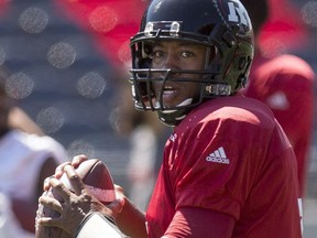 Ottawa Redblacks' QB, Henry Burris, looks for an open receiver during practice at TD Place Arena Wednesday July 03, 2016.