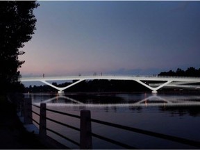 A rendering of the proposed pedestrian and cycling bridge over the Rideau Canal at Fifth Avenue and Clegg Street.