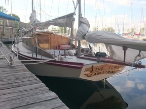 The Elmo Earleywine, the boat that Stephen Cozzette was sailing when he went missing on the Ottawa River Saturday, was docked at the Nepean Sailing Club on Sunday.