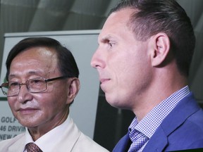 Ontario PC Leader Patrick Brown with byelection candidate Raymond Cho in Scarborough-Rouge River.