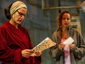 Deena Aziz (as Bernice Trimble) and Rachelle Casseus (as Iris) in the GCTC production The Gravitational Pull of Bernice Trimble.