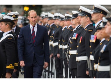 VICTORIA, BC - SEPTEMBER 24:   Prince William, Duke of Cambridge inspects troops at an official welcome ceremony at the Legislative Assembly of British Columbia at Victoria International Airport on September 24, 2016 in Victoria, Canada.