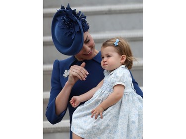 VICTORIA, BC - SEPTEMBER 24:  Catherine, Duchess of Cambridge and Princess Charlotte of Cambridge arrive at the Victoria Airport on September 24, 2016 in Victoria, Canada. Prince William, Duke of Cambridge, Catherine, Duchess of Cambridge, Prince George and Princess Charlotte are visiting Canada as part of an eight day visit to the country taking in areas such as Bella Bella, Whitehorse and Kelowna