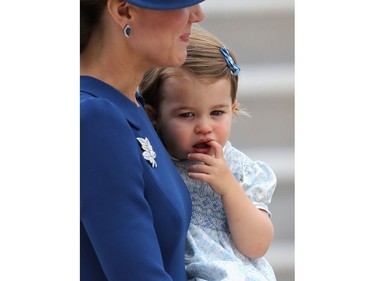 Catherine, Duchess of Cambridge and Princess Charlotte of Cambridge arrive at the Victoria Airport on September 24, 2016 in Victoria, Canada. Prince William, Duke of Cambridge, Catherine, Duchess of Cambridge, Prince George and Princess Charlotte are visiting Canada as part of an eight day visit to the country taking in areas such as Bella Bella, Whitehorse and Kelowna