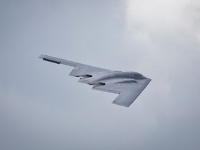 A U.S. Air Force B-2 Spirit stealth bomber flies over the Power in the Pines Open House and Air Show on Joint Base McGuire-Dix-Lakehurst, N.J., May 14, 2016. (U.S. Air National Guard photo by Tech. Sgt. Matt Hecht/Released)