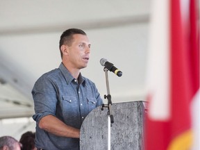Ontario PC leader Patrick Brown speaks at the opening ceremonies of International Plowing Match in Harriston, Ont. on Tuesday, September 20, 2016.