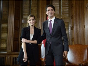 Canadian Prime Minister Justin Trudeau met with actor and UN Women Goodwill Ambassador Emma Watson on Wednesday.