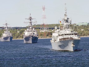 HMCS Fredericton lead the sail pass followed fby USS Bulkeley and USS Gonzalez has they head out to sea to begin the at-sea phase of Ex CUTLASSFURY, on 12 September, 2016.

Photo : Mona Ghiz, Maritime Forces Atlantic Public Affairs