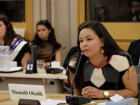 Maatalii Okalik, president of the National Inuit Youth Council, testifies at the Senate Standing Committee on Indigenous Affairs, June 29, 2016.