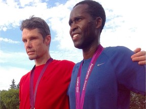Ottawa visually-impaired runner Jason Dunkerley, left, and guide Josh Karanja of Ottawa won silver and bronze medals at the 2012 Paralympics in London, but they're aiming for the elusive gold medal in Dunkerley's fifth and final Summer Games in Rio de Janeiro.
