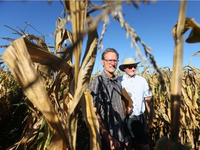 Ed Gregorich, soil scientist (l), and Malcolm Morrison, research scientist (r) could see their work destroyed if the Ottawa Hospital builds on Field no 1 of the Central Experimental Farm. (Photo: Jean Levac)