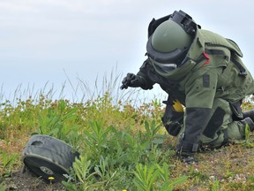 A member of a Canadian Armed Forces Explosive Ordnance Disposal team is shown conducting training in this 2015 file photo. Photo courtesy DND