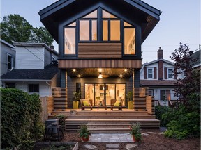 While the front elevation remained discreet, the rear became more pronounced, thanks to the addition above the deck that became the master bedroom.