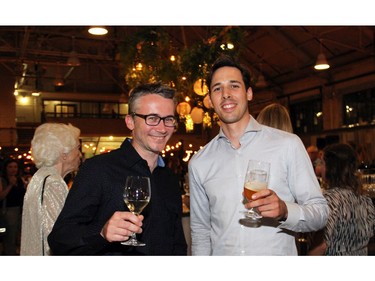 From left, award-winning Ottawa chef Marc Lepine, owner of Atelier, with his sommelier, Steven Robinson, were among the hundreds to attend the 25th anniversary party of Thyme & Again Creative Catering and Take Home Food Shop, held at the Horticulture Building on Friday, September 9, 2016. (Caroline Phillips / Ottawa Citizen)