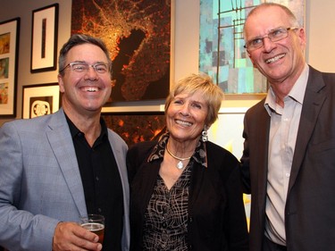From left, Eric Coates with visual artist Jerry Grey and Ottawa actor Peter Haworth at PAL Ottawaís benefit soirée, held at Cube Gallery on Wellington Street West on Thursday, September 29, 2016.
