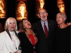 From left, Gail O'Brien, Gail Asper, Peter Herrndorf and Jayne Watson belt out a showtune from The Drowsy Chaperone musical comedy while at the National Arts Centre on Wednesday, September 28, 2016, to publicly announce the NAC's $25-million fundraising campaign and its $5-million donation from Asper.