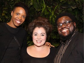 From left, Juno Award-winning jazz singer Kellylee Evans with Carleton University music student Mackenzie Di Millo and pianist and university alumnus Clayton Connell at the university's Great Grads, Good Deeds reception hosted by the university in the atrium of its River Building on Saturday, September 17, 2016.