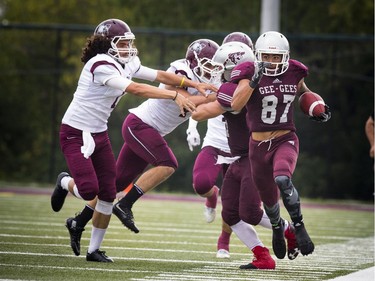 The Gee-Gees' Kalem Beaver finds some running room against the McMaster Marauders in the University of Ottawa's home opener on Saturday, Sept. 10, 2016.