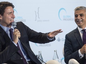 On Thursday, Prime Minister Justin Trudeau took part in a panel discussion with London Mayor Sadiq Khan at the Global Progress conference in Montreal.