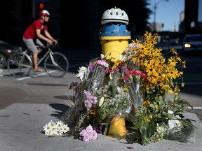 A growing memorial for Nusrat Jahan, the 23-year-old cyclist who died in a collision on Lyon Street Thursday morning in Ottawa.