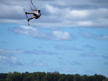 High winds brought the kiteboarders and windsurfers out to the Ottawa River just out from Britannia Beach Sunday September 11, 2016.   Ashley Fraser / Postmedia