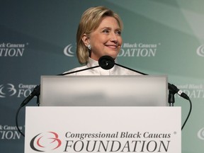 WASHINGTON, DC - SEPTEMBER 17:  US Presidential nominee Hillary Clinton speaks at the Congressional Black Caucus Annual Phoenix Awards Dinner, at the Washington Convention Center, Spetember 17, 2016 in Washington, DC.