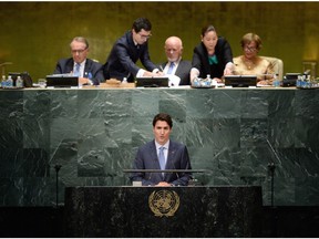 Prime Minister Justin Trudeau delivers a speech at the 71st Session of the UN General Assembly at the United Nations headquarters in New York In September, 2016. Canada could play a major role in UN renewal and reform.