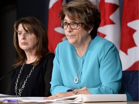 Rosanna Di Paola, left, who had led the Phoenix project since 2013, accompanied deputy minister of Public Works and Government Services Marie Lemay, right, at many of the technical briefings the department held every payday.