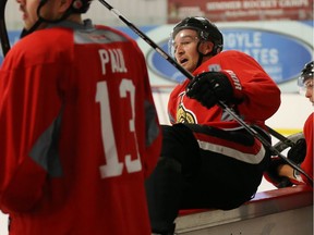 Mark Stone, seen going over the boards in Friday's first on-ice session, is out indefinitely with a concussion. However, coach Guy Boucher had some encouraging news on Saturday: "We were told it is looking good, much better than we expected.”