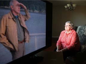 Mary McKinlay's husband, Jim (shown on the screen), passed away earlier this month at Bruyère Continuing Care. She wants answers about why his pain couldn't be better managed.