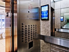 Max TV screens installed in condo elevators let residents use their time travelling from floor to floor to get caught up on all the condo's latest news, rules or events.