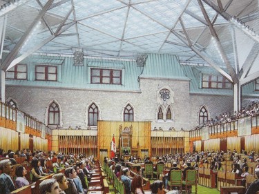 A rendering of the new House of Commons in West Block.