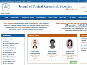 A screenshot from the website of The Journal of Clinical Research and Bioethics.