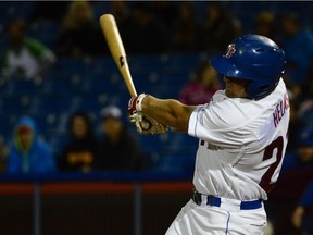 Ottawa Champions player #21 Matt Helms bats against Rockland Boulders during the game two of the Can-Am league finals  held at Raymond Chabot Grant Thornton field on Wednesday, Sept. 14, 2016.