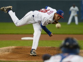 Ottawa Champions starting pitcher Daniel Cordero #29 pitches against Rockland Boulders during the game two of the Can-Am league finals  held at Raymond Chabot Grant Thornton field on Wednesday, Sept. 14, 2016.